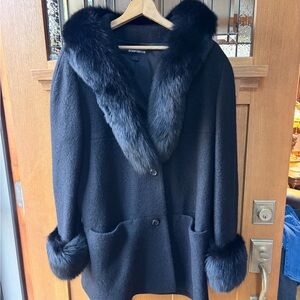 Women's Black Coat with Faux Fur Trim